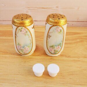 Antique Hand Painted Porcelain Salt And Pepper Shakers Gold Trim Royal Austria